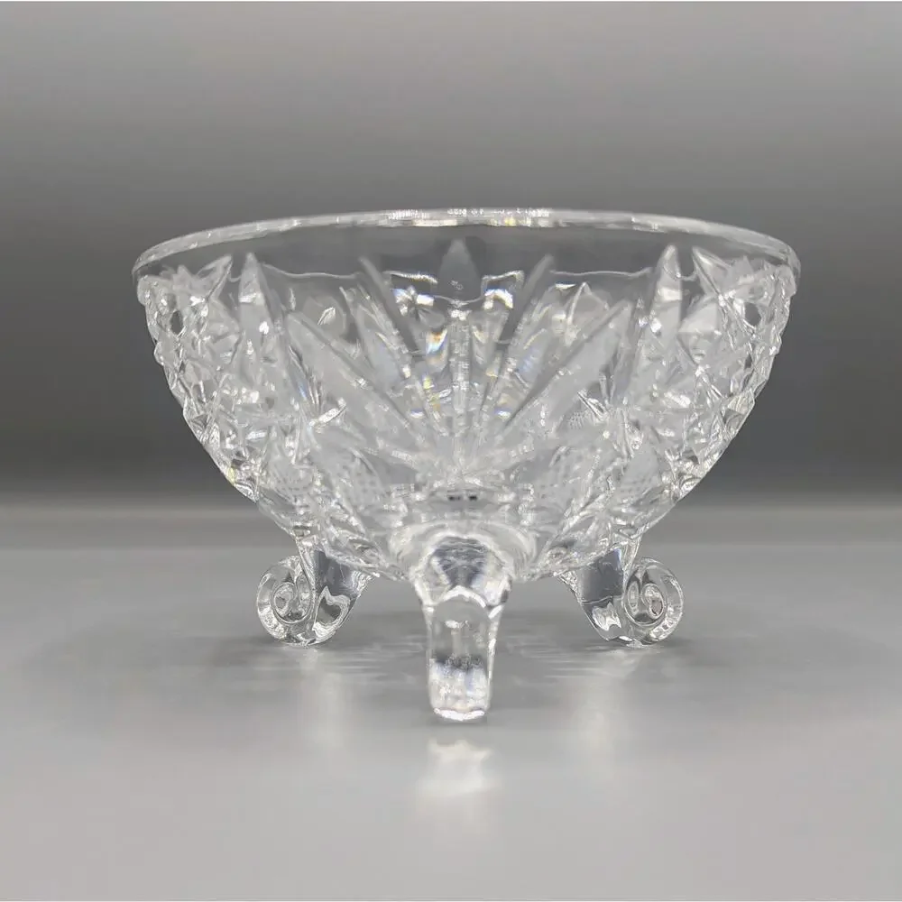 Vintage Cut Crystal Covered Candy Dish 3 Footed Lidded Bowl Pinwheel Starburst